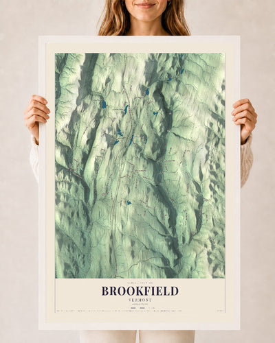 Brookfield, Vermont map print - 24 x 36 white Ayous wood frame