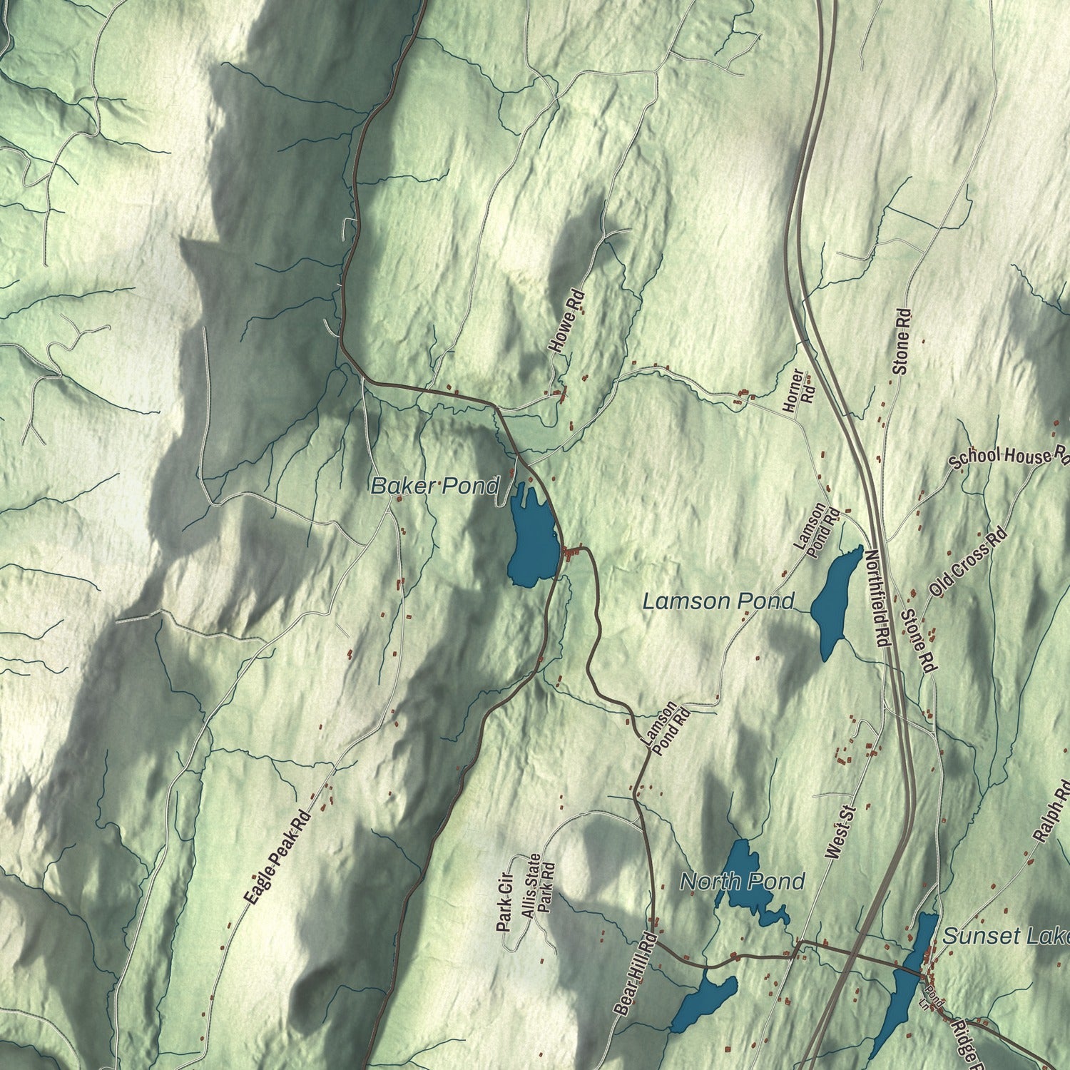 Terrain and local geography detail from the Brookfield, Vermont map