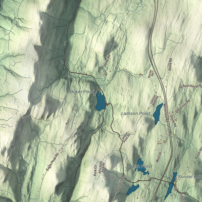 Terrain and local geography detail from the Brookfield, Vermont map