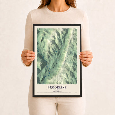 Brookline, Vermont map print - 12 x 18 black Ayous wood frame