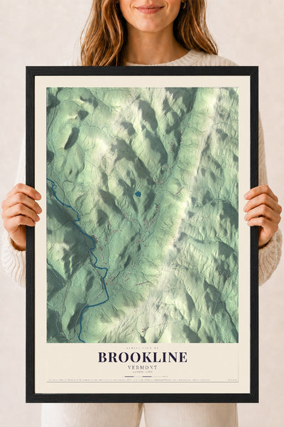 Brookline, Vermont map print - 18 x 24 black Ayous wood frame