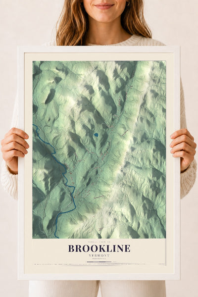 Brookline, Vermont map print - 18 x 24 white Ayous wood frame