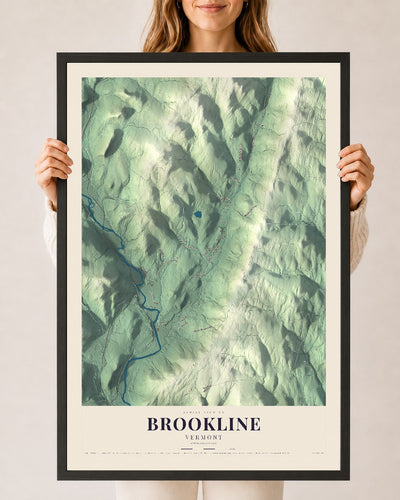 Brookline, Vermont map print - 24 x 36 black Ayous wood frame