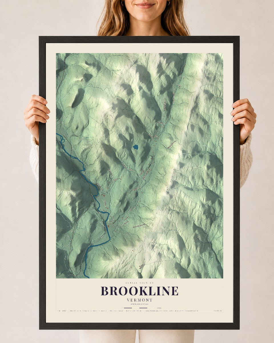 Brookline, Vermont map print - 24 x 36 black Ayous wood frame