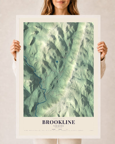 Brookline, Vermont map print - 24 x 36 white Ayous wood frame