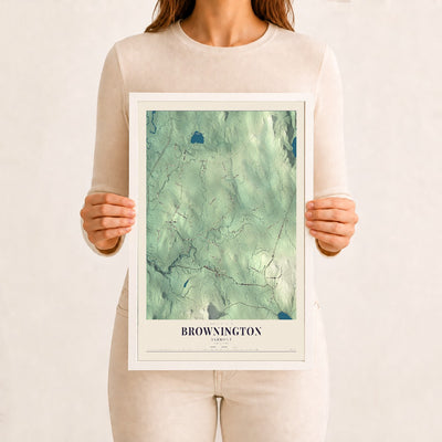 Brownington, Vermont map print - 12 x 18 white Ayous wood frame