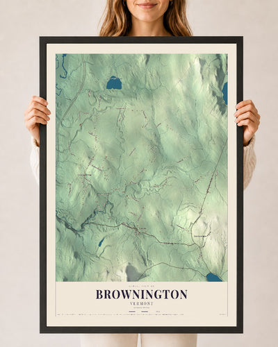 Brownington, Vermont map print - 24 x 36 black Ayous wood frame