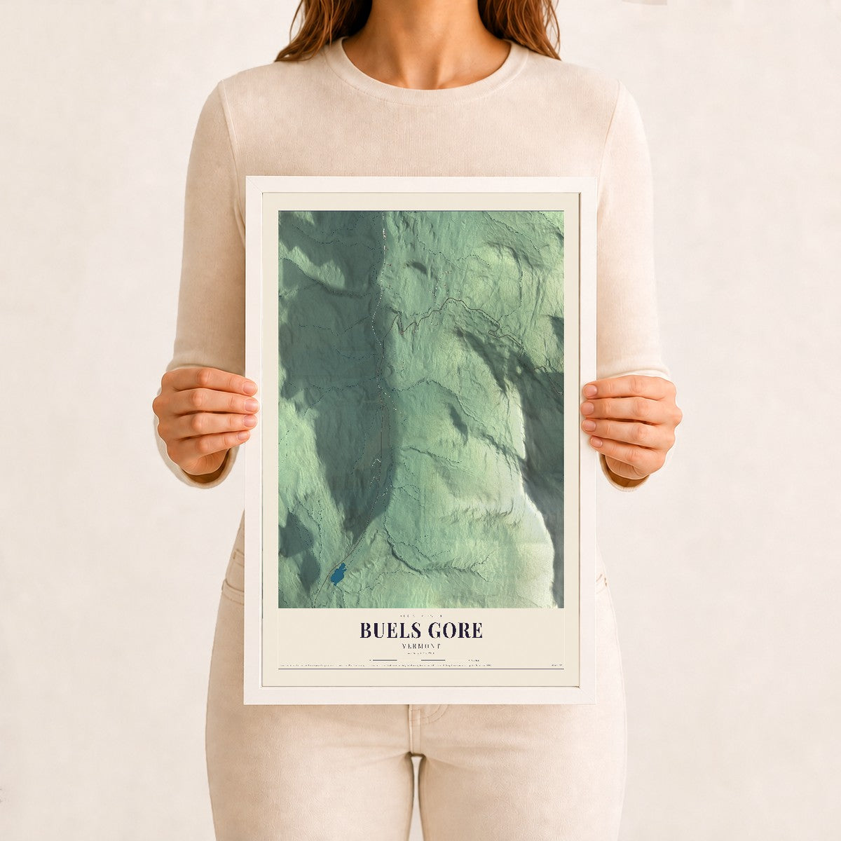Buels Gore, Vermont map print - 12 x 18 white Ayous wood frame