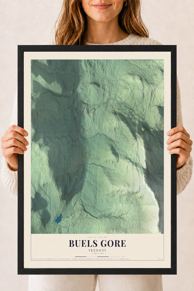 Buels Gore, Vermont map print - 18 x 24 black Ayous wood frame