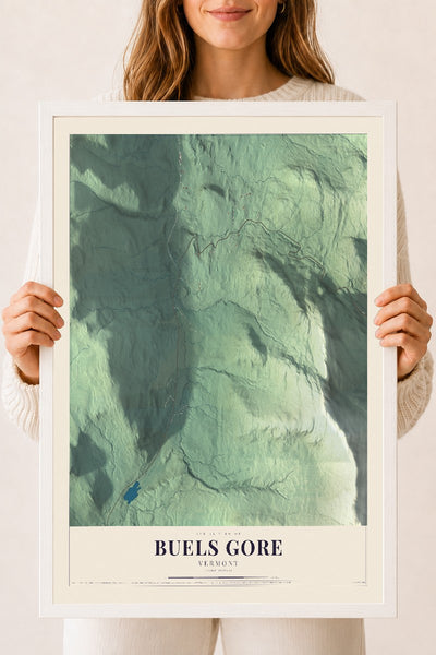 Buels Gore, Vermont map print - 18 x 24 white Ayous wood frame