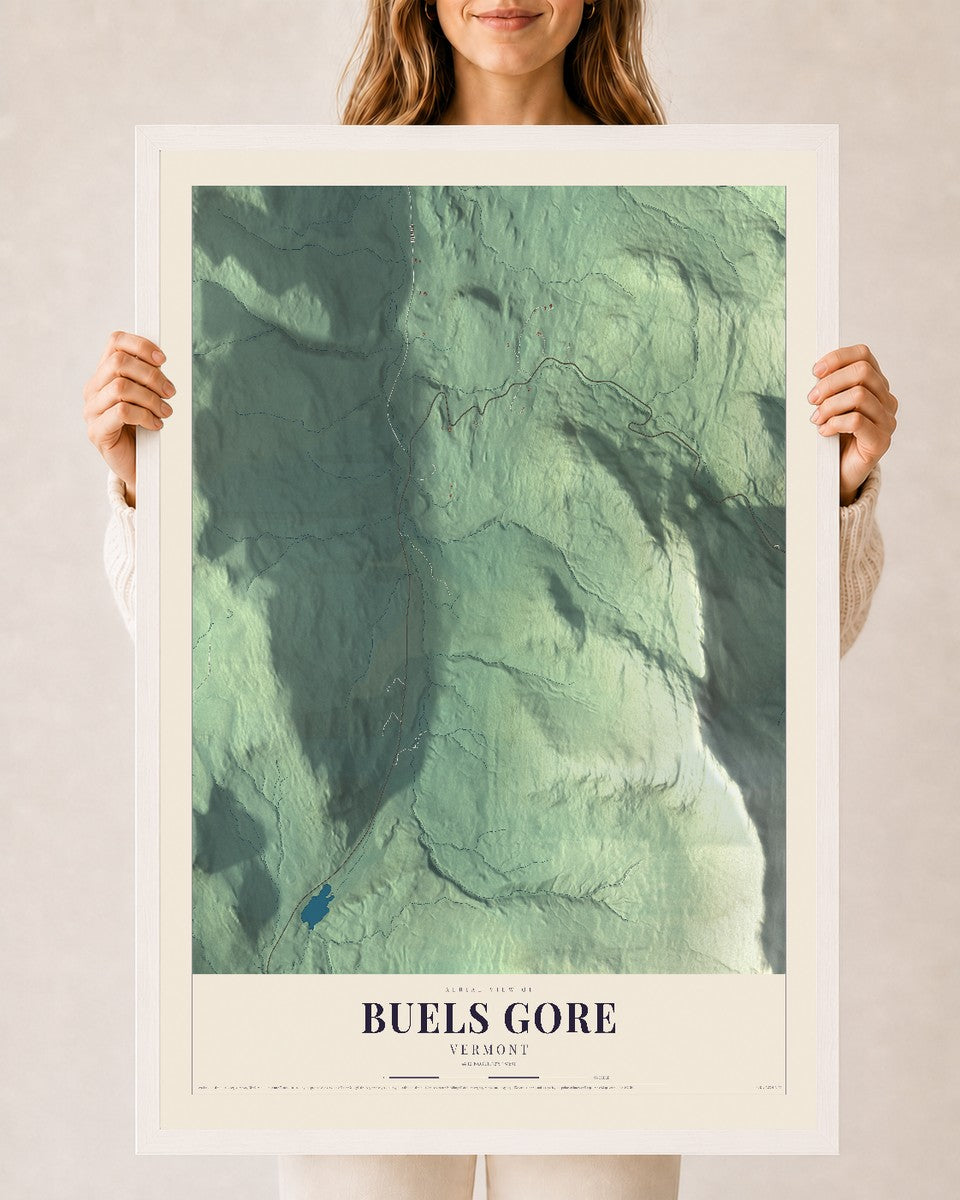 Buels Gore, Vermont map print - 24 x 36 white Ayous wood frame