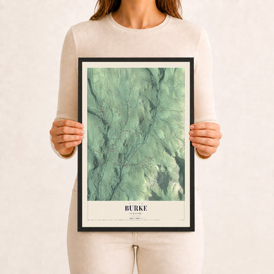 Burke, Vermont map print - 12 x 18 black Ayous wood frame