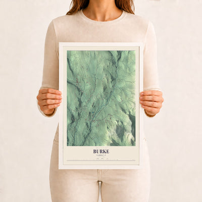 Burke, Vermont map print - 12 x 18 white Ayous wood frame