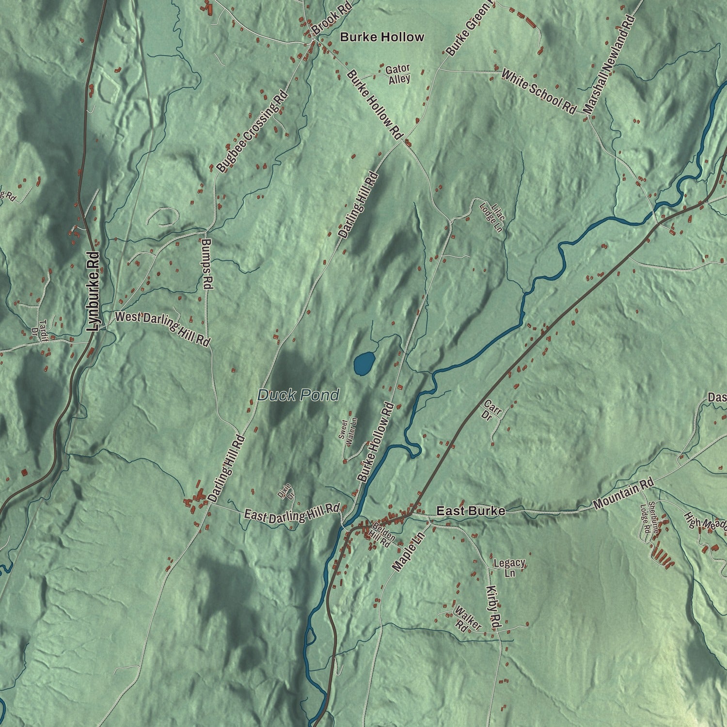 Terrain and local geography detail from the Burke, Vermont map
