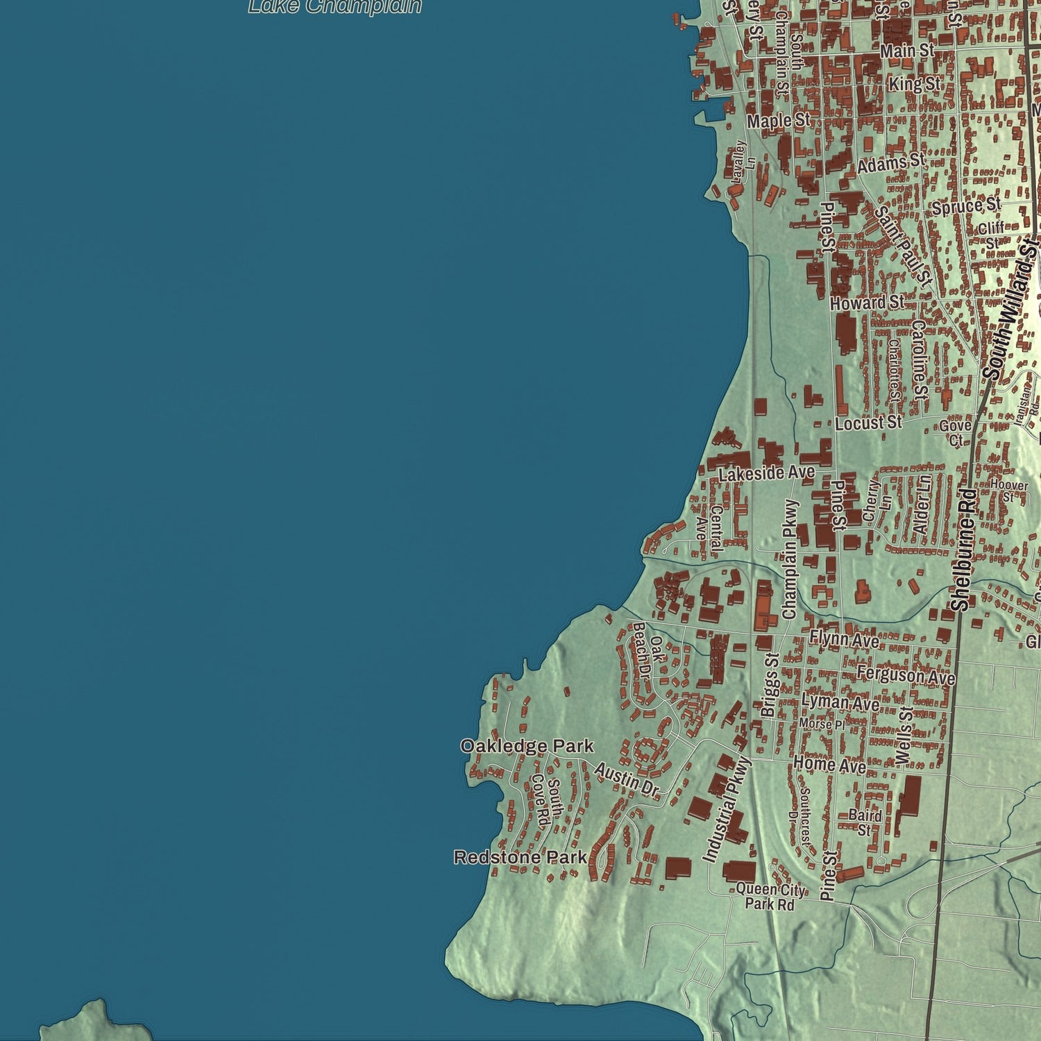 Street and neighborhood detail from the Burlington, Vermont map