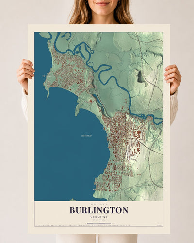 Burlington, Vermont map print - 24 x 36 archival matte print