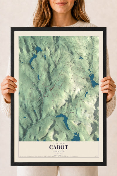 Cabot, Vermont map print - 18 x 24 black Ayous wood frame