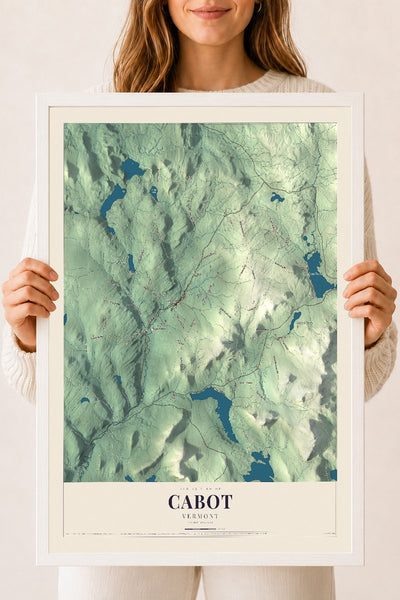 Cabot, Vermont map print - 18 x 24 white Ayous wood frame