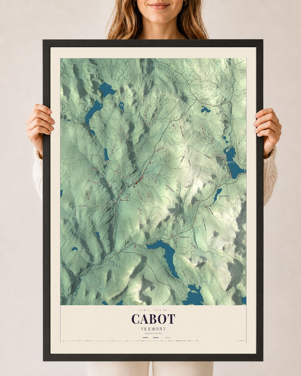 Cabot, Vermont map print - 24 x 36 black Ayous wood frame