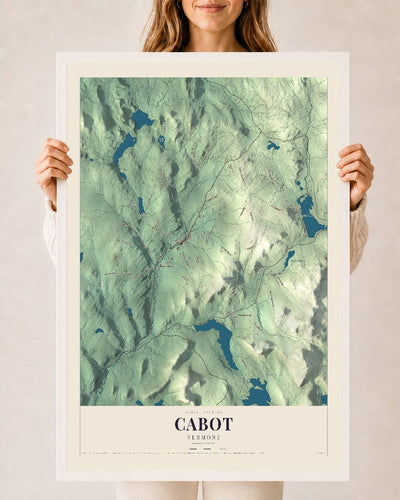Cabot, Vermont map print - 24 x 36 white Ayous wood frame