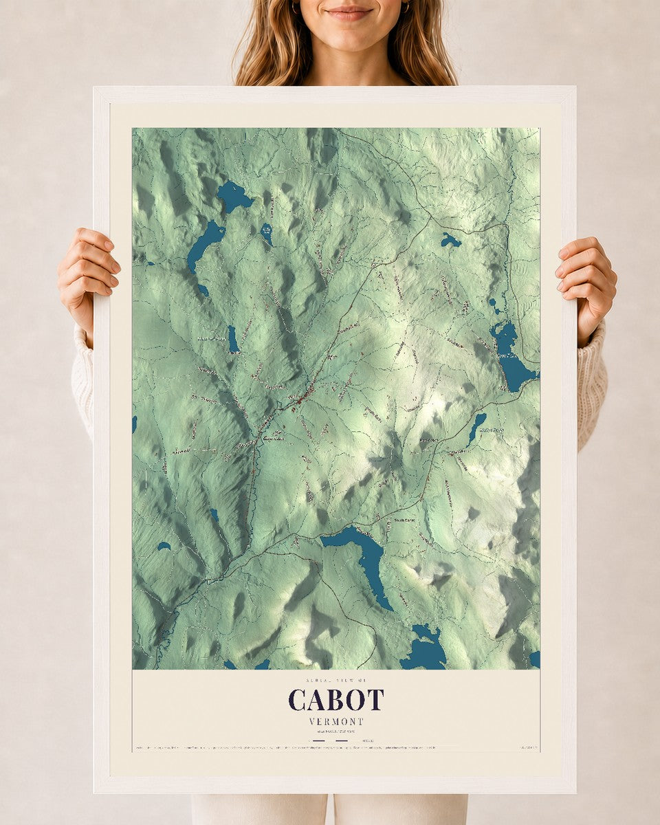 Cabot, Vermont map print - 24 x 36 white Ayous wood frame