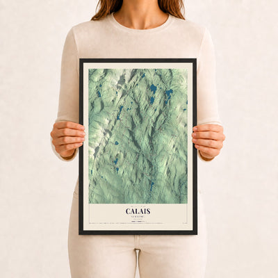 Calais, Vermont map print - 12 x 18 black Ayous wood frame
