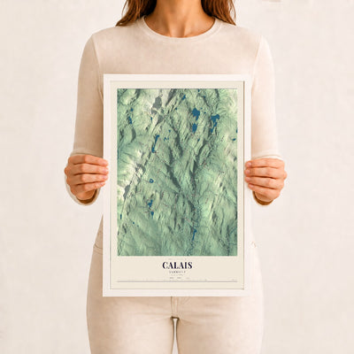 Calais, Vermont map print - 12 x 18 white Ayous wood frame