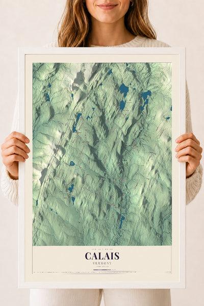 Calais, Vermont map print - 18 x 24 white Ayous wood frame