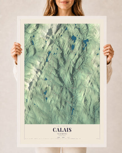 Calais, Vermont map print - 24 x 36 white Ayous wood frame