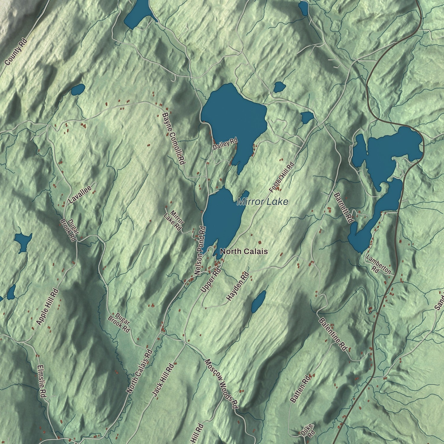 Terrain and local geography detail from the Calais, Vermont map