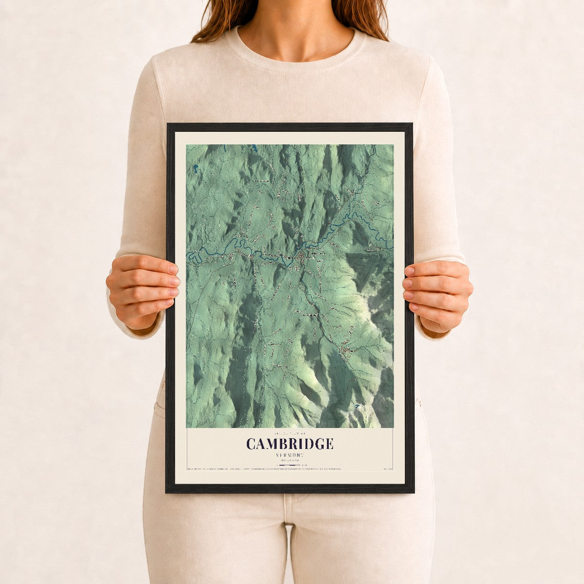 Cambridge, Vermont map print - 12 x 18 black Ayous wood frame