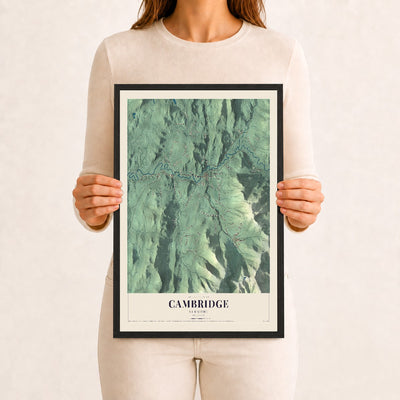 Cambridge, Vermont map print - 12 x 18 black Ayous wood frame