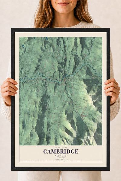 Cambridge, Vermont map print - 18 x 24 black Ayous wood frame