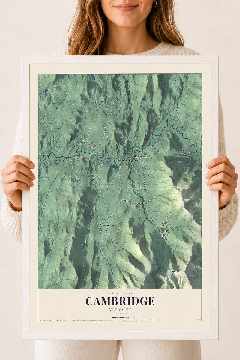 Cambridge, Vermont map print - 18 x 24 white Ayous wood frame