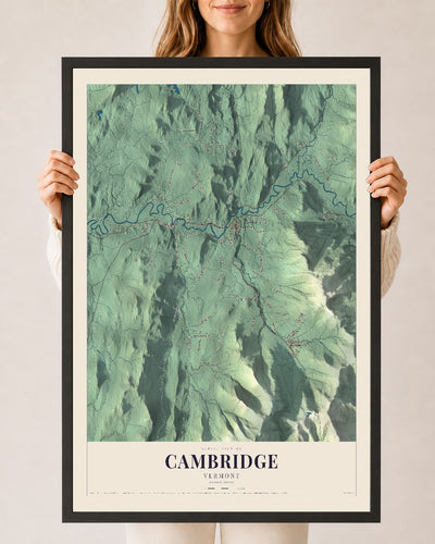 Cambridge, Vermont map print - 24 x 36 black Ayous wood frame