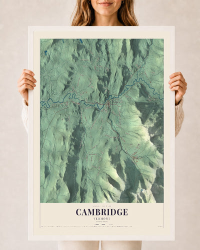 Cambridge, Vermont map print - 24 x 36 white Ayous wood frame