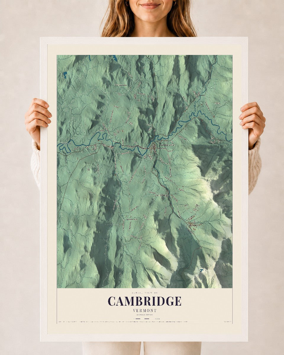Cambridge, Vermont map print - 24 x 36 white Ayous wood frame