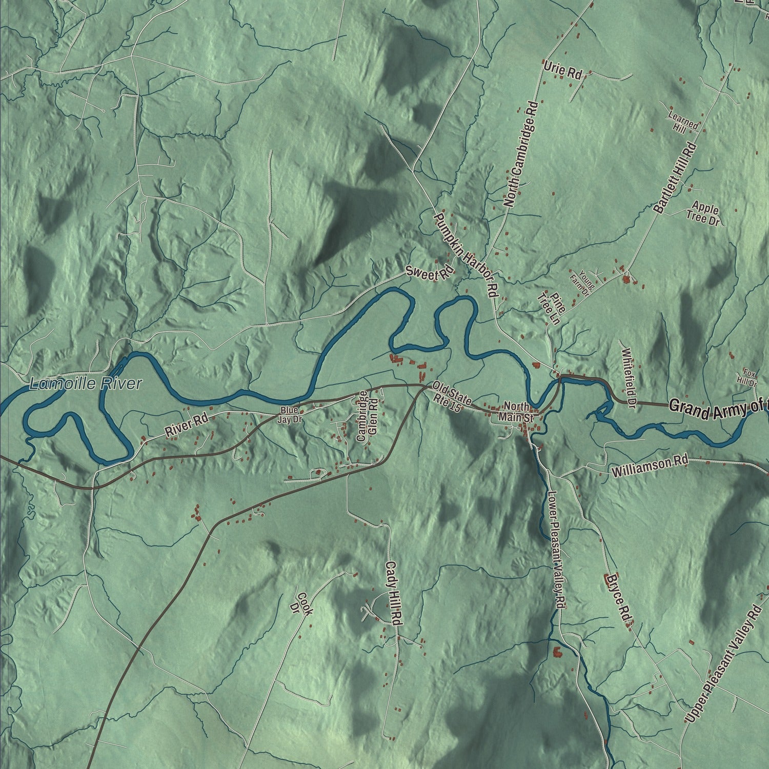 Terrain and local geography detail from the Cambridge, Vermont map