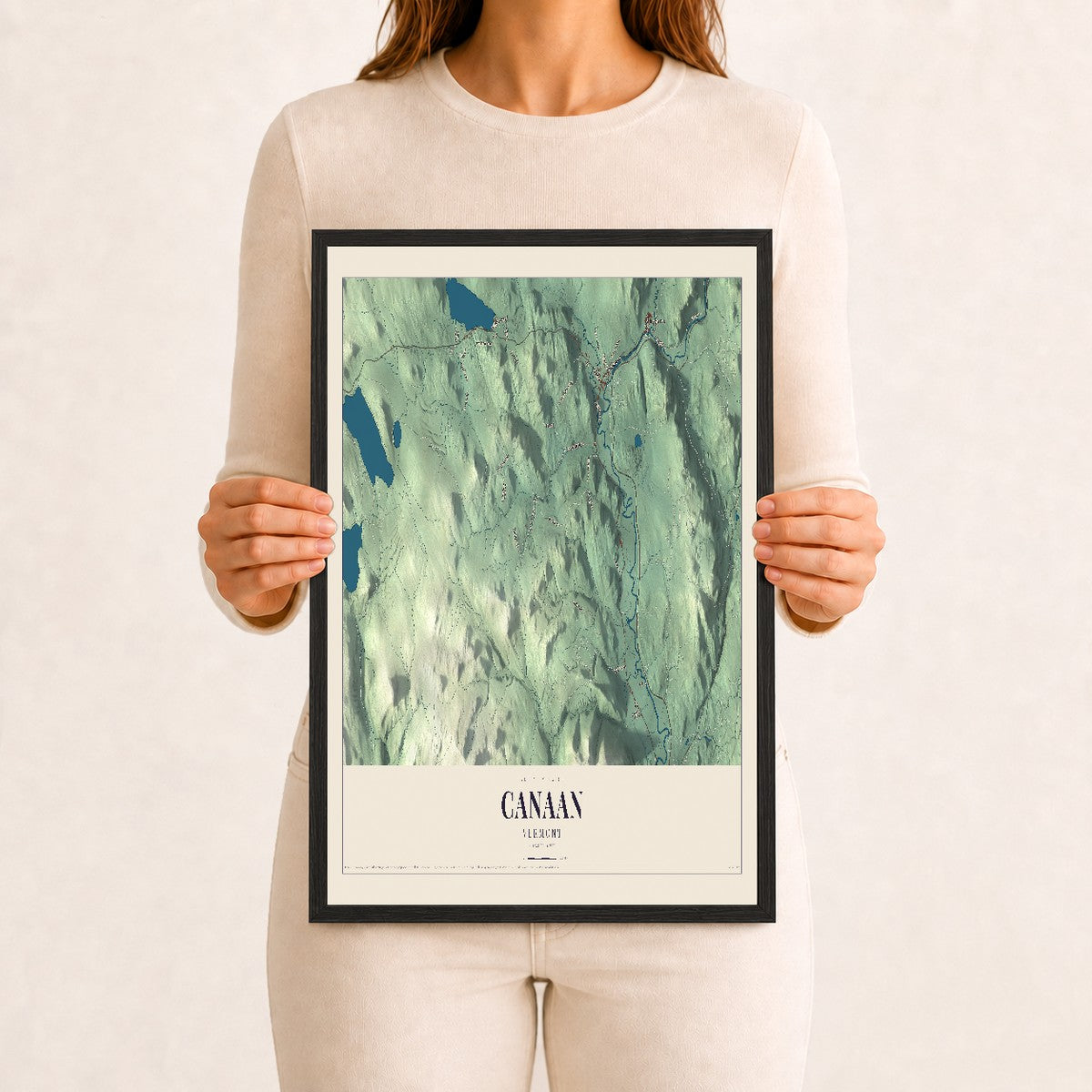 Canaan, Vermont map print - 12 x 18 black Ayous wood frame