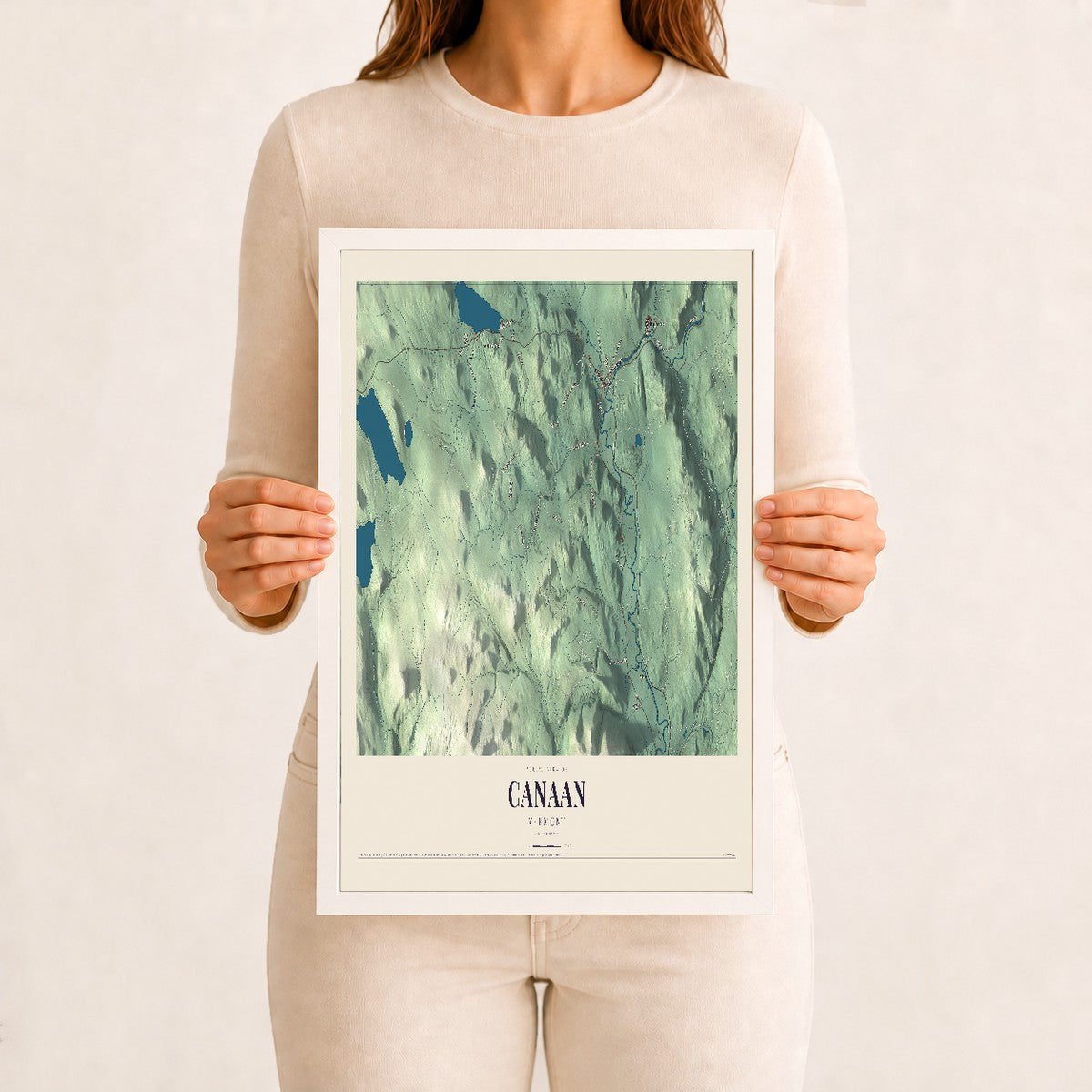 Canaan, Vermont map print - 12 x 18 white Ayous wood frame