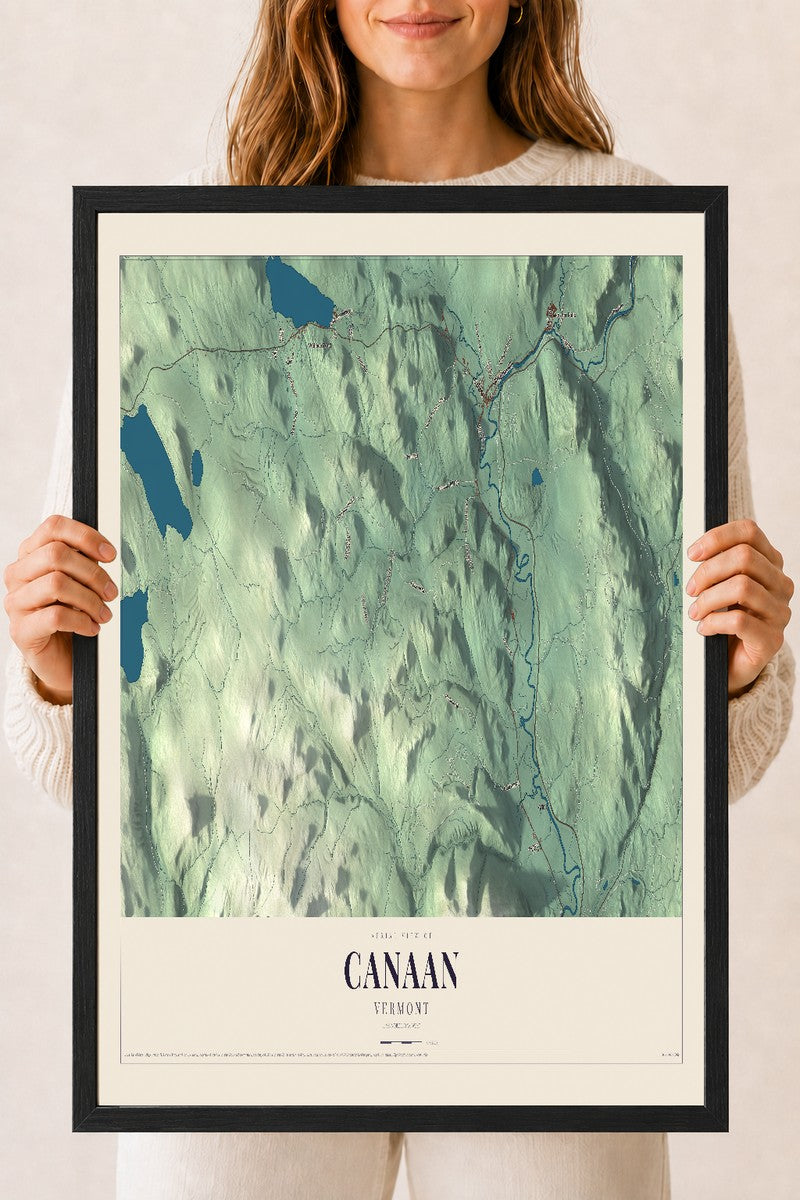 Canaan, Vermont map print - 18 x 24 black Ayous wood frame