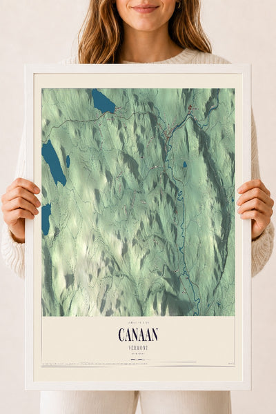 Canaan, Vermont map print - 18 x 24 white Ayous wood frame