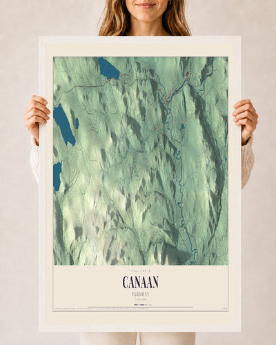 Canaan, Vermont map print - 24 x 36 white Ayous wood frame
