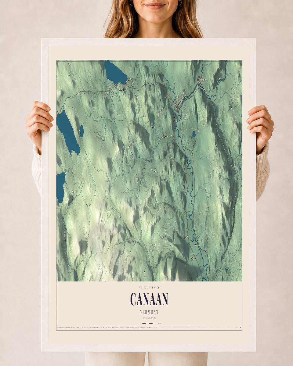 Canaan, Vermont map print - 24 x 36 white Ayous wood frame