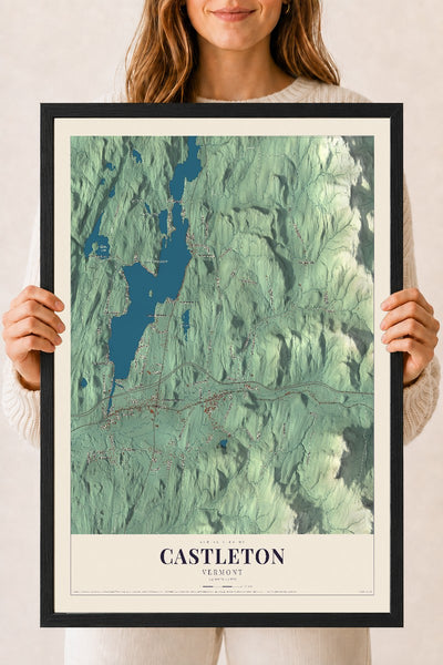Castleton, Vermont map print - 18 x 24 black Ayous wood frame