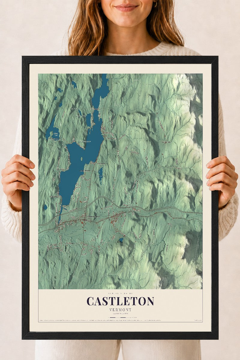 Castleton, Vermont map print - 18 x 24 black Ayous wood frame