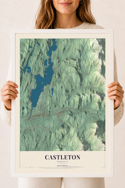 Castleton, Vermont map print - 18 x 24 white Ayous wood frame