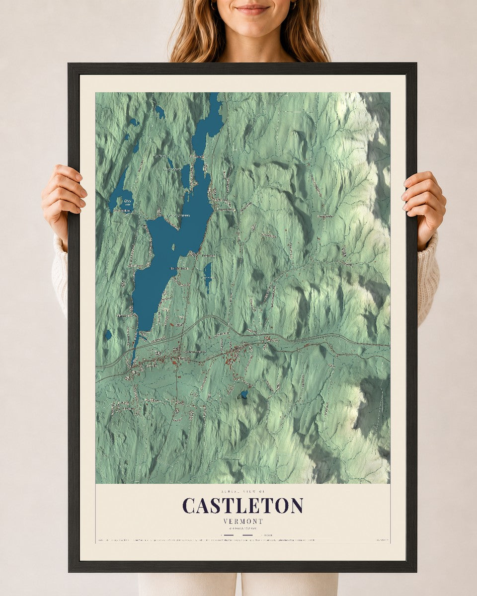 Castleton, Vermont map print - 24 x 36 black Ayous wood frame