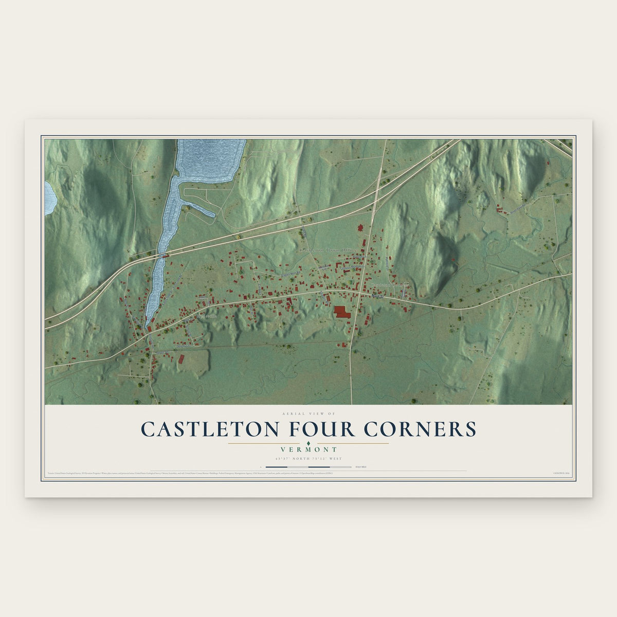 Castleton Four Corners, Vermont map print, the full design