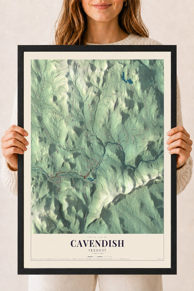 Cavendish, Vermont map print - 18 x 24 black Ayous wood frame